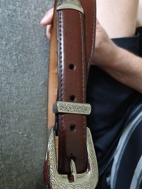 Brighton Leather Belt with Decorative Silver Buckle